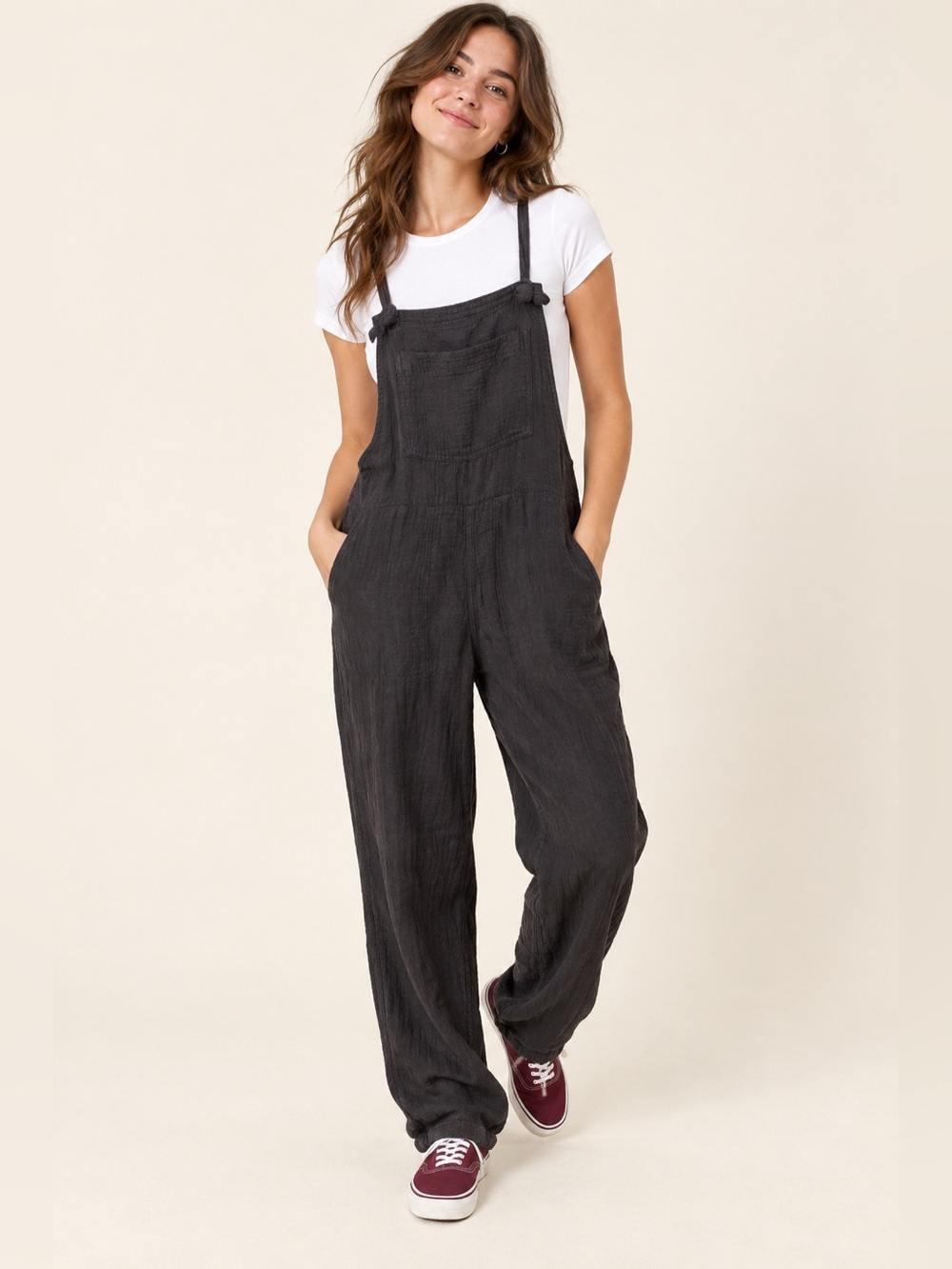 Aerie Charcoal Gauze Overalls Women’s Size S Relaxed Fit Bib Jumpsuit